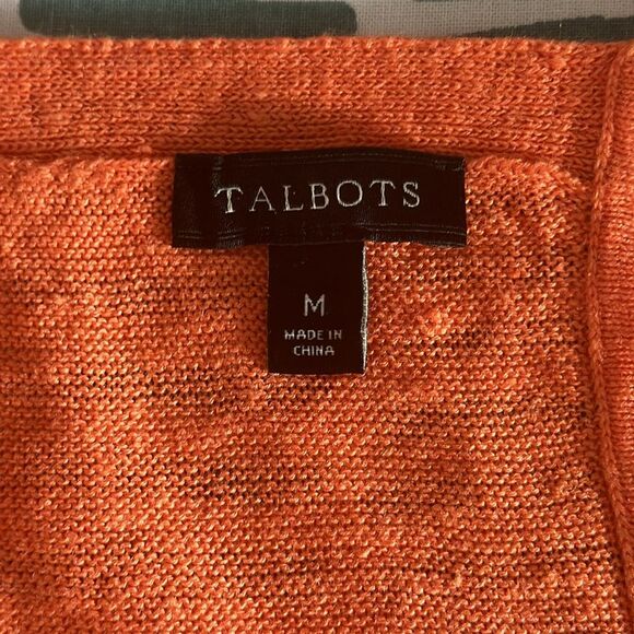 TALBOTS 100% Linen Coral 3/4 Sleeve Knit Casual Sweater Tassel Tie Back Size M - Picture 6 of 9